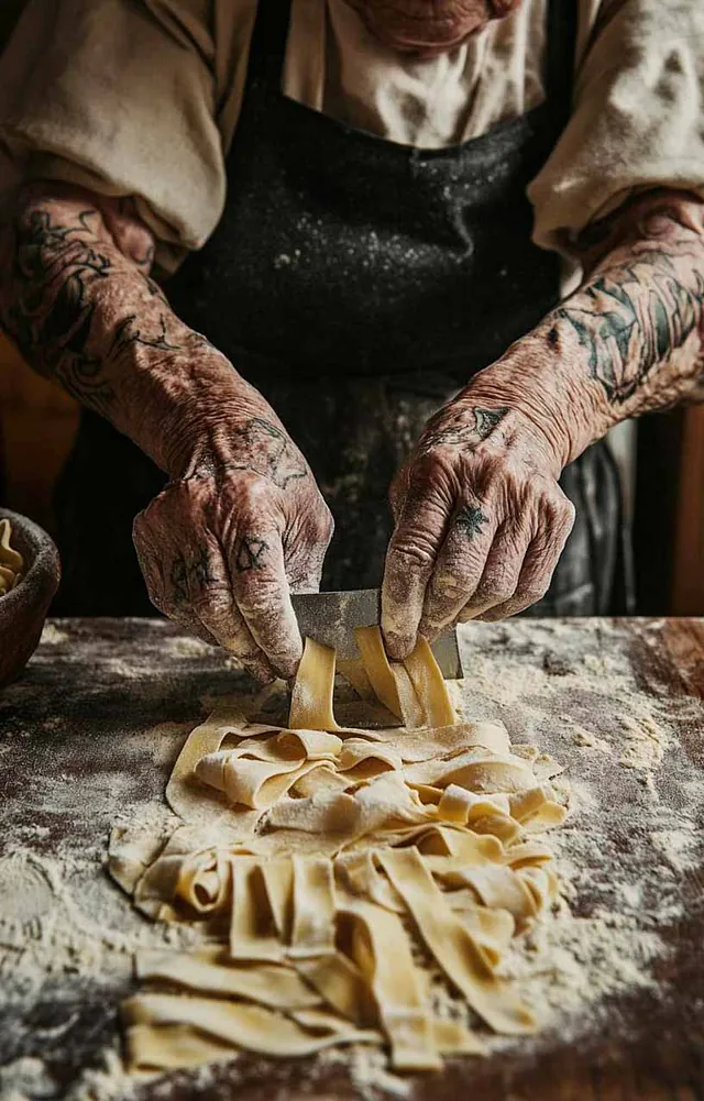 Brutto Pastificio Persona preparando pasta